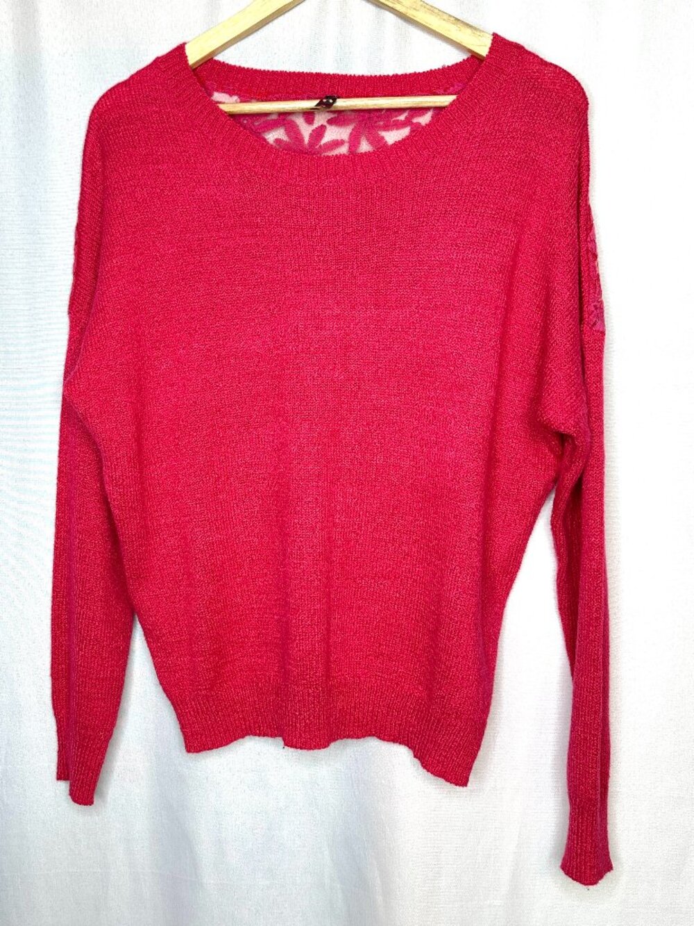 Bear Dance Sheer Floral Back Sweater, Medium Coquette Fairy Hippy Crewneck Berry